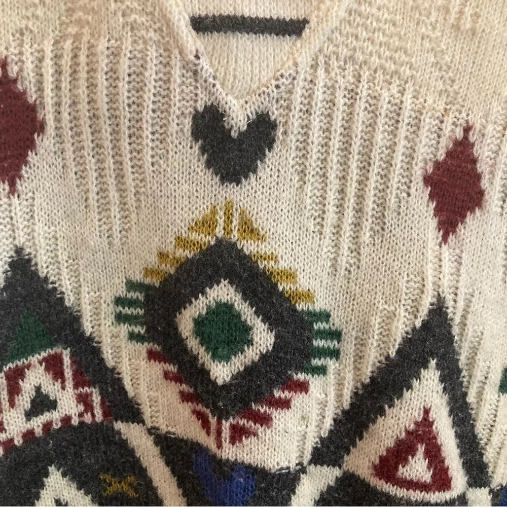 SAN DINO  Sz XL Wool Blend Aztec Pattern Turned Collar Made in Italy Sweater - Picture 6 of 9